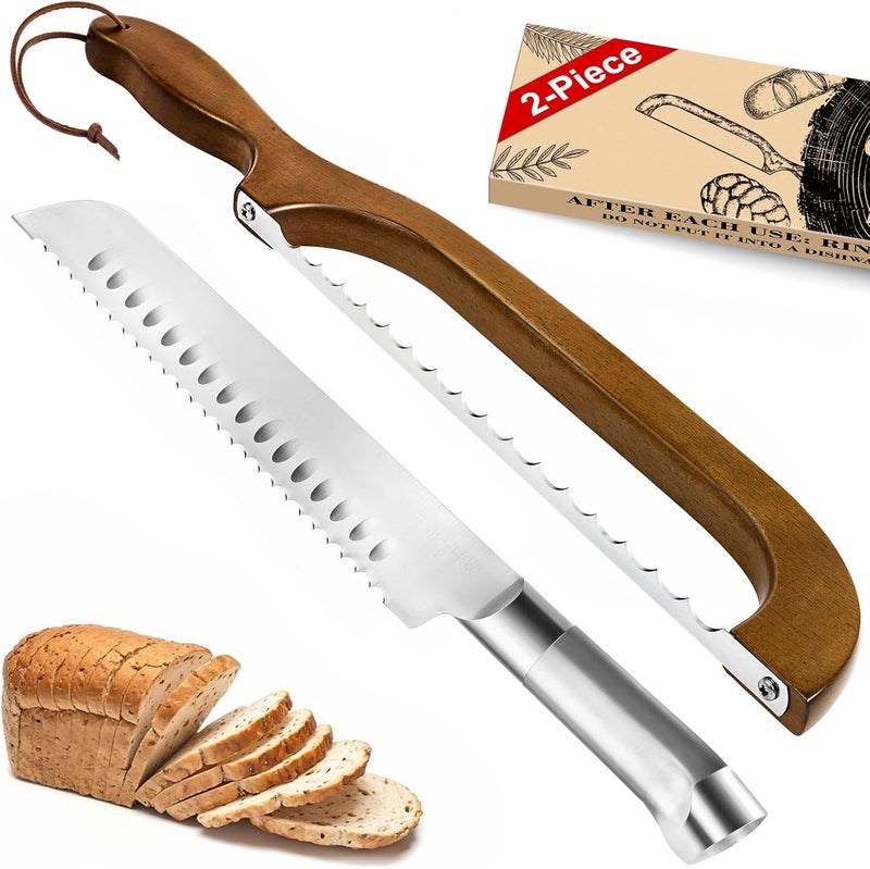 seelucky 2 Pack Sourdough Bread Knife for Homemade Bread, Serrated Bread Cutter Ergo-Safe Engineering Anti-Stick Bread Bow Knife for Sourdough, Baguettes, Cakes - Image 1