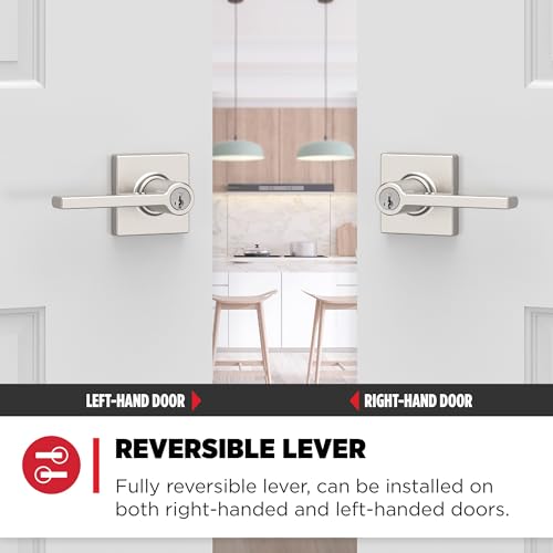 Kwikset Casey Entry Door Handle with Lock and Key, Secure Keyed Reversible Lever Exterior, For Front Entrance and Bedrooms, Satin Nickel , Pick Resistant Smartkey Rekey Security and Microban - Image 5