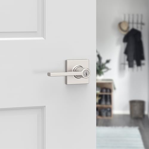 Kwikset Casey Entry Door Handle with Lock and Key, Secure Keyed Reversible Lever Exterior, For Front Entrance and Bedrooms, Satin Nickel , Pick Resistant Smartkey Rekey Security and Microban - Image 2