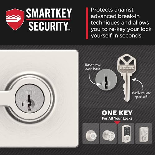 Kwikset Casey Entry Door Handle with Lock and Key, Secure Keyed Reversible Lever Exterior, For Front Entrance and Bedrooms, Satin Nickel , Pick Resistant Smartkey Rekey Security and Microban - Image 4