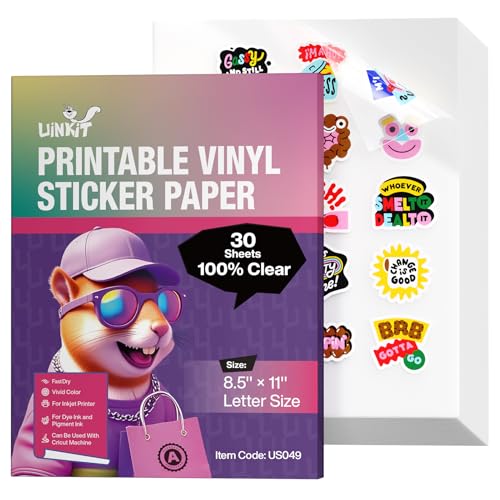 Uinkit 100% Clear Printable Vinyl Sticker Paper - Letter Size (8.5"x11") | Vivid Colors, Self-Adhesive, Non-Waterproof 30 Sheets Labels for Professional Product Packaging, Glass Jars & Custom DIY - Image 1
