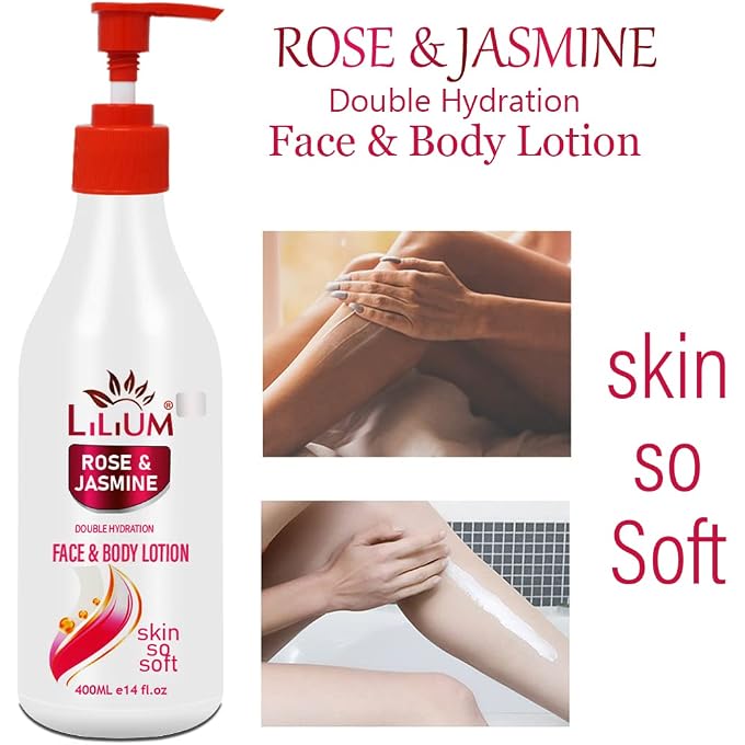 LILIUM Rose & Jasmine Face & Body Lotion 400ml, Double Hydration, Deep Moisturization, Skin Softening, Soothing, Calming, Anti-Aging, Non-Greasy, Suitable For Women & Men, All Skin Type - Image 3