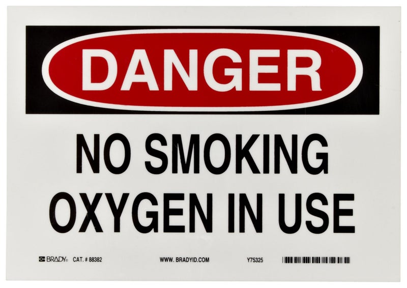 Brady 88382 10" Width x 7" Height B-302 Polyester, Black and Red on White Sign, Header "Danger", Legend "No Smoking Oxygen In Use" - Image 3