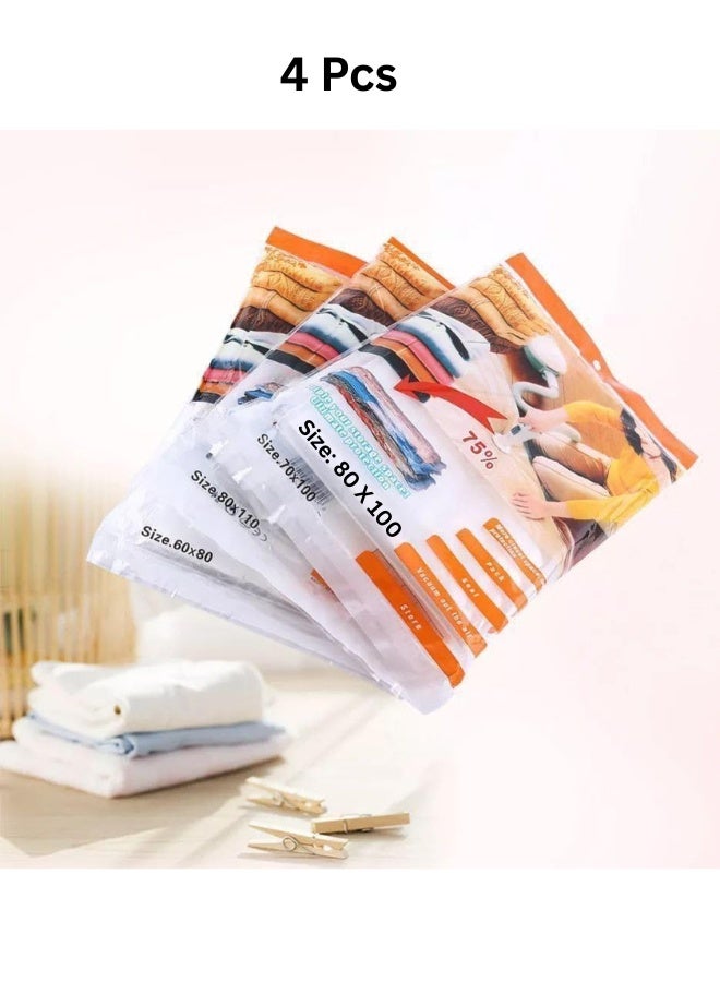 كيس تخزين (4 قطعه)  بتفريغ الهواء عالي الجودة مقاس 60×80 سم يوفر مساحة 75% قابل لإعادة الاستخدام لتخزين الملابس جميع المقاسات - Image 1