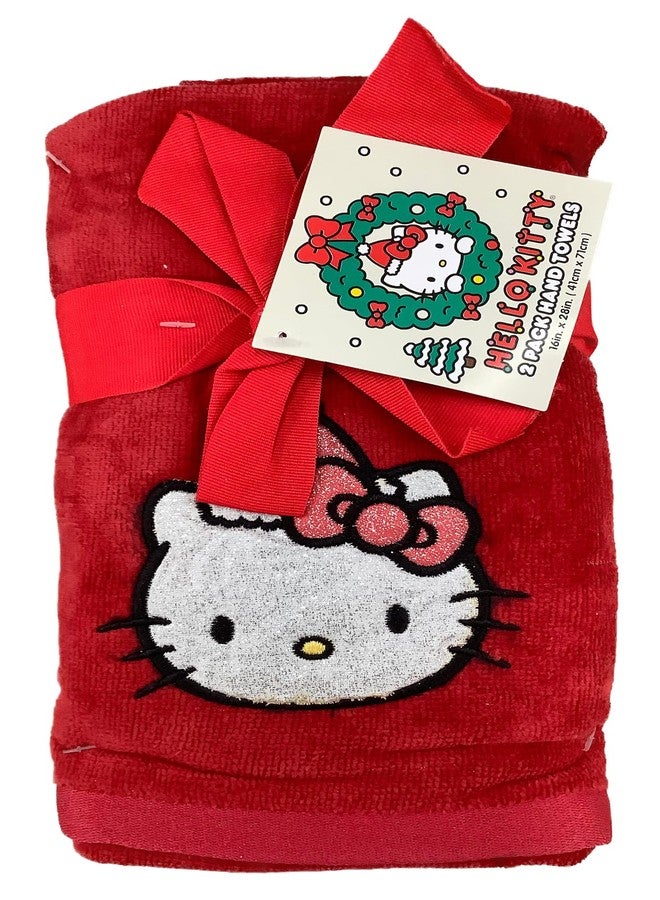 Jay Franco & Sons, Inc. Hello Kitty Christmas Bathroom Hand Towels (16" x 28", Red- Glitter with Santa Hat) - Image 1