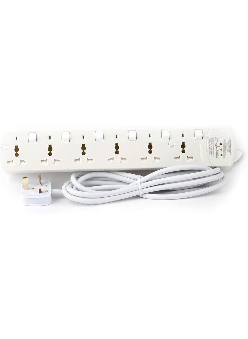 Terminator Terminator 6 Way Universal Power Extension Socket With 3 LED Surge Protection Individual Switches & Indicators 5M 13A Gift Box packed Model TPB 6ASP-5M - Image 1