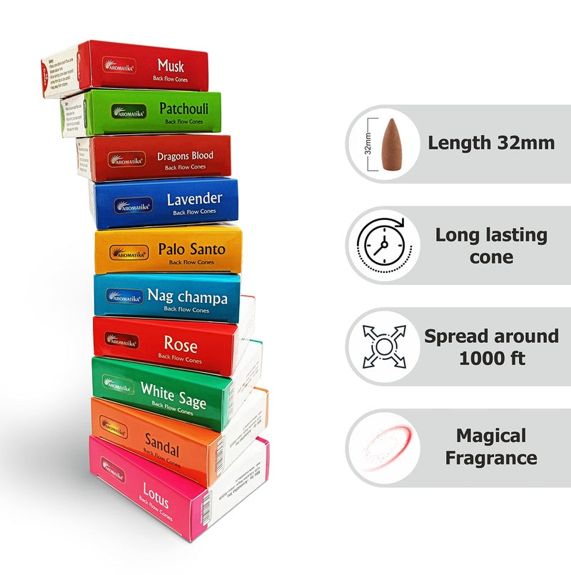 Aromatika Natural Backflow Incense Cones, 5 Packs 5 Fragrances 50 Pcs, (Sandal, Lavender, Patchouli, Rose, Lotus) | Pack 'B' - Image 4