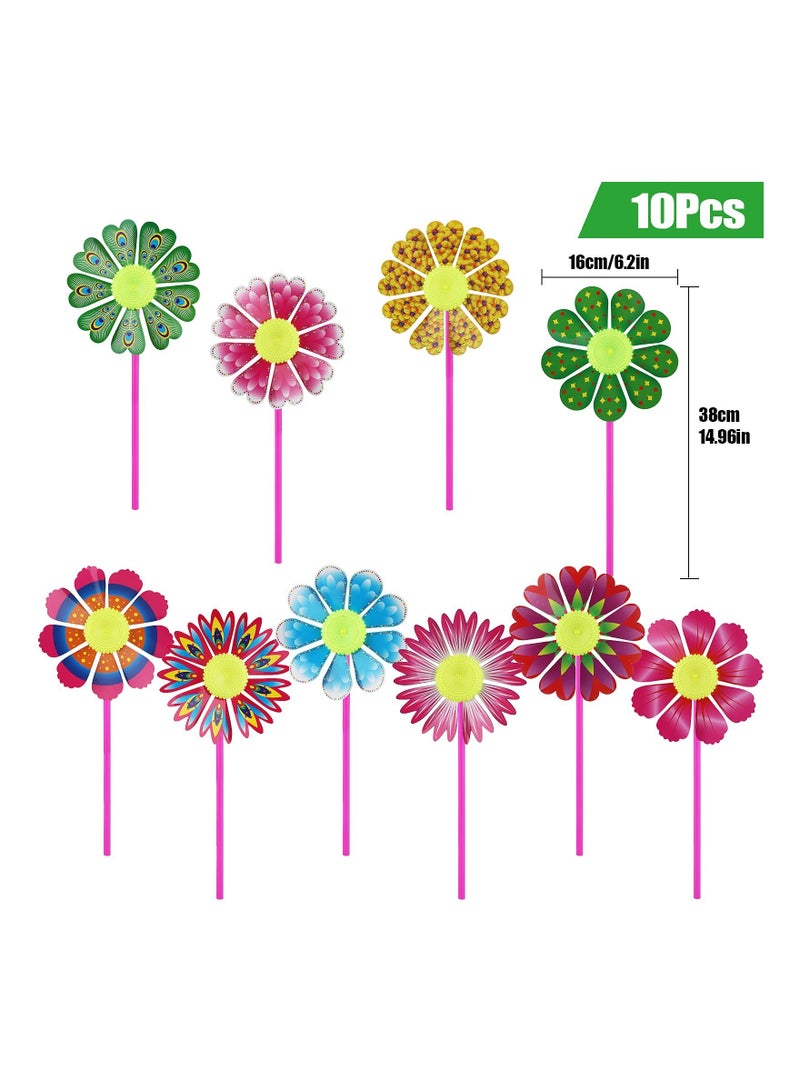 Excefore Plastic Pinwheel,10 Pcs Sunflower Wind Spinners DIY Windmill for Lawn Garden Yard,Colorful Pinwheels Wind Spinner Set for Kids Party Outdoor Decoration - Image 2