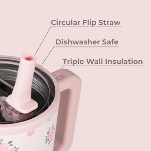 HydroJug Traveler - 20 oz Water Bottle with Handle & Flip Straw - Fits in Cup Holder, Leak Resistant Tumbler-Reusable Insulated Stainless Steel & Rubber Base - Gifts for Women & Men, Wildrose - Image 3