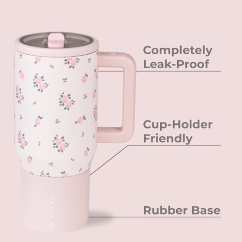 HydroJug Traveler - 20 oz Water Bottle with Handle & Flip Straw - Fits in Cup Holder, Leak Resistant Tumbler-Reusable Insulated Stainless Steel & Rubber Base - Gifts for Women & Men, Wildrose - Image 2