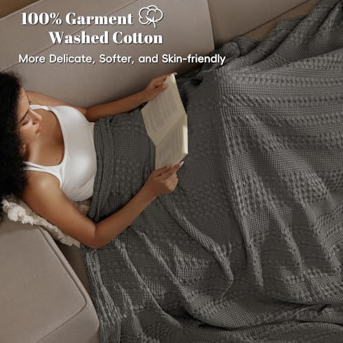PHF 100 Cotton Waffle Weave Blanket Twin Size for Bed Soft Lightweight Breathable for Spring and Summer AllSeason Comfort Luxury Aesthetic Blanket for Home Decor 66x90 Charcoal Grey - Image 3