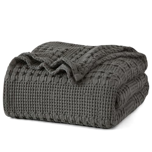 PHF 100 Cotton Waffle Weave Blanket Twin Size for Bed Soft Lightweight Breathable for Spring and Summer AllSeason Comfort Luxury Aesthetic Blanket for Home Decor 66x90 Charcoal Grey - Image 1