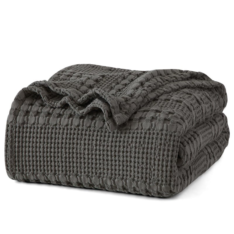PHF 100 Cotton Waffle Weave Blanket Twin Size for Bed Soft Lightweight Breathable for Spring and Summer AllSeason Comfort Luxury Aesthetic Blanket for Home Decor 66x90 Charcoal Grey - Image 2