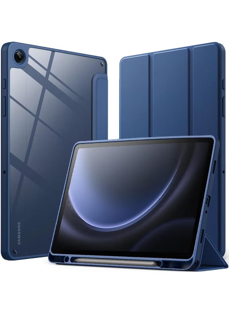 Rock Pow Case for Samsung Galaxy Tab A11 / A9 8.7 Inch 2025/2023 Release,Clear Transparent Hard PC Back Protective Tri-Fold Stand Slim Tablet Cover Case with Pen Slot for 8.7" Galaxy Tab A11/A9 SM-X13
