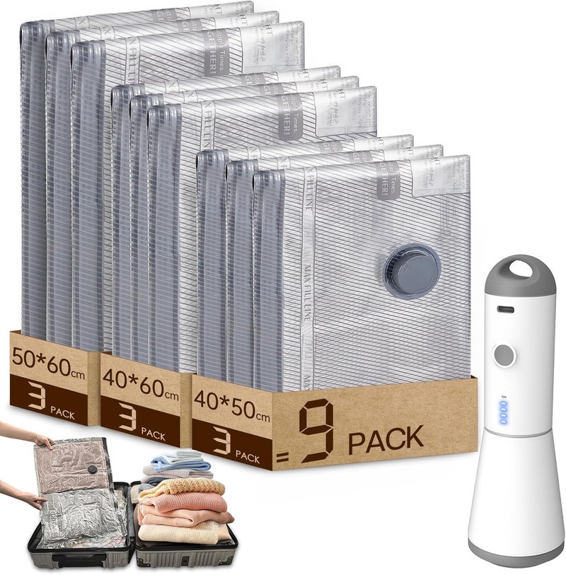 Vacbird Vacuum Storage Bags, Wireless Electric Air Pump Space Saver Bags, Storage Organizer for Travel and Home, Organizer Storage, 9 Pack - Image 1