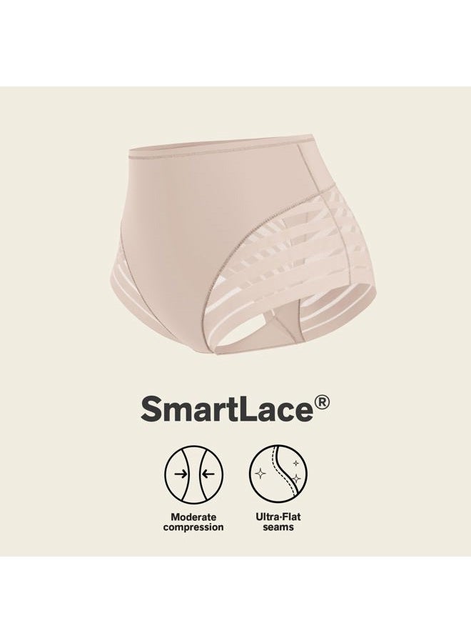 Leonisa High Waisted Invisible Tummy Control Shapewear for Women - Stripe Lace Ladies Underwear Panties, Beige, L - Image 5
