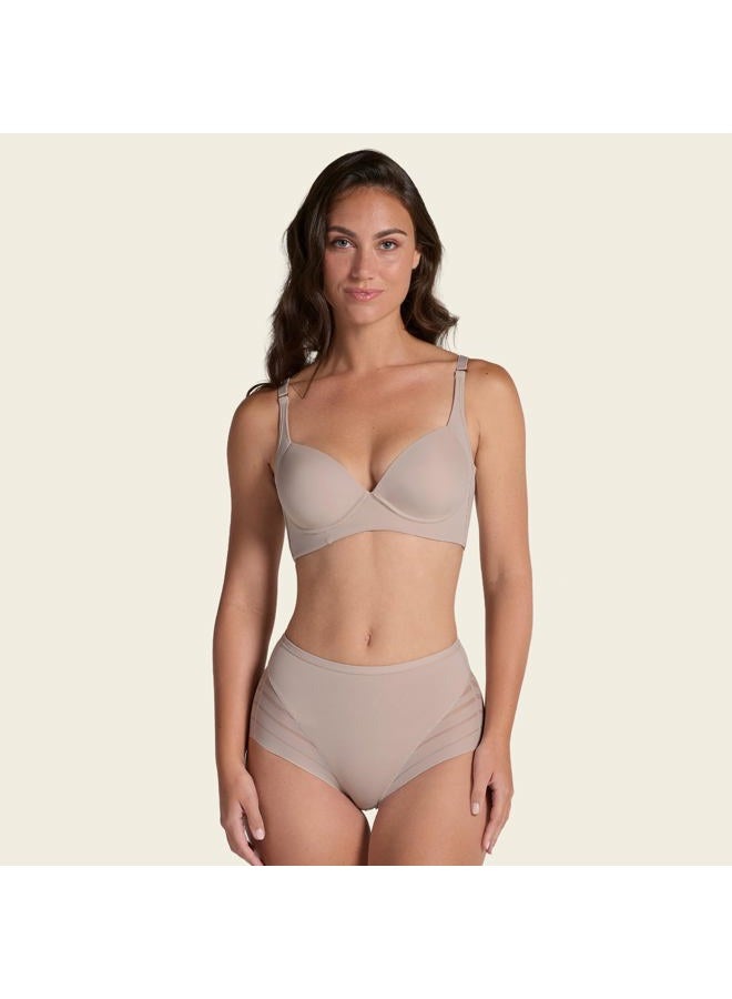 Leonisa High Waisted Invisible Tummy Control Shapewear for Women - Stripe Lace Ladies Underwear Panties, Beige, L - Image 2