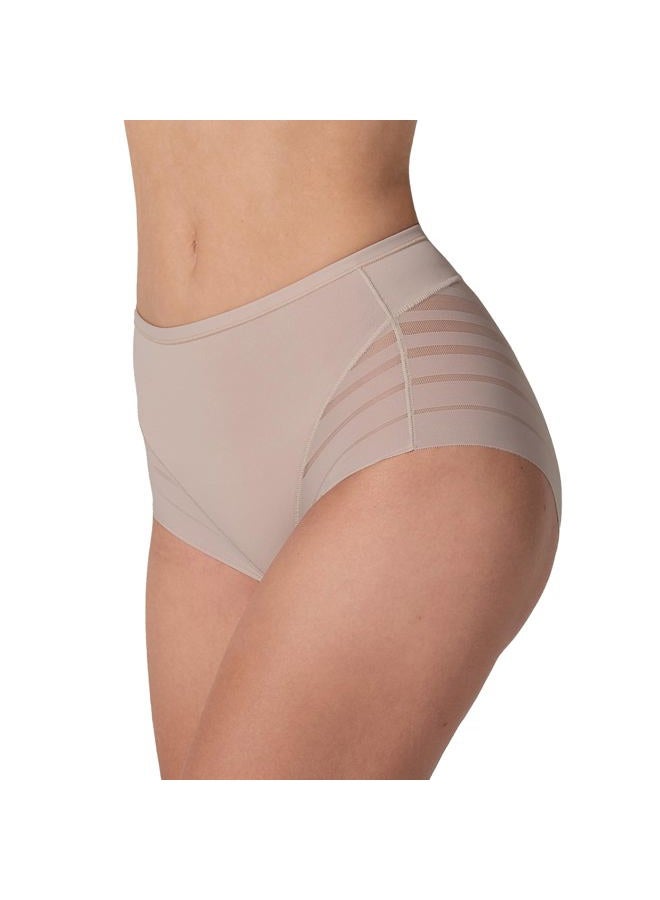 Leonisa High Waisted Invisible Tummy Control Shapewear for Women - Stripe Lace Ladies Underwear Panties, Beige, L - Image 1