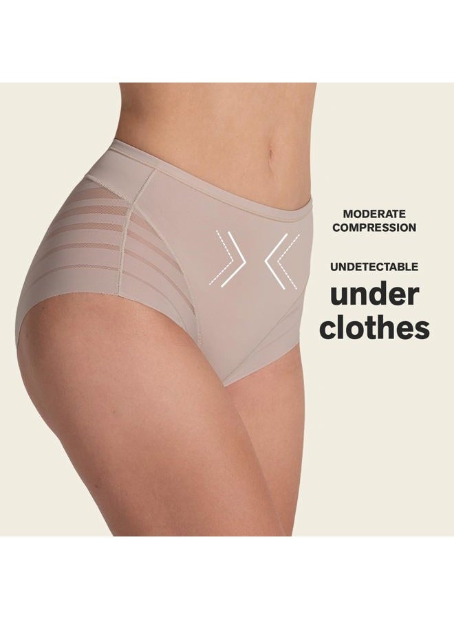 Leonisa High Waisted Invisible Tummy Control Shapewear for Women - Stripe Lace Ladies Underwear Panties, Beige, L - Image 3