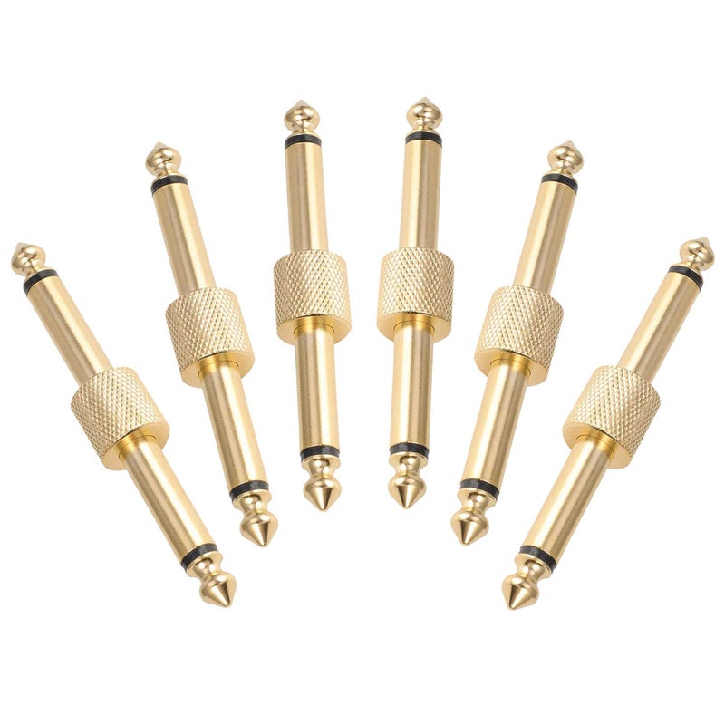 OTraki 6 Pack Guitar Pedal Connector 1/4 inch Effect Pedal Coupler Guitar Connector Gold Planted 6.35mm Male to Male Straight Type Plug Electric Guitar Pedalboards - Image 1