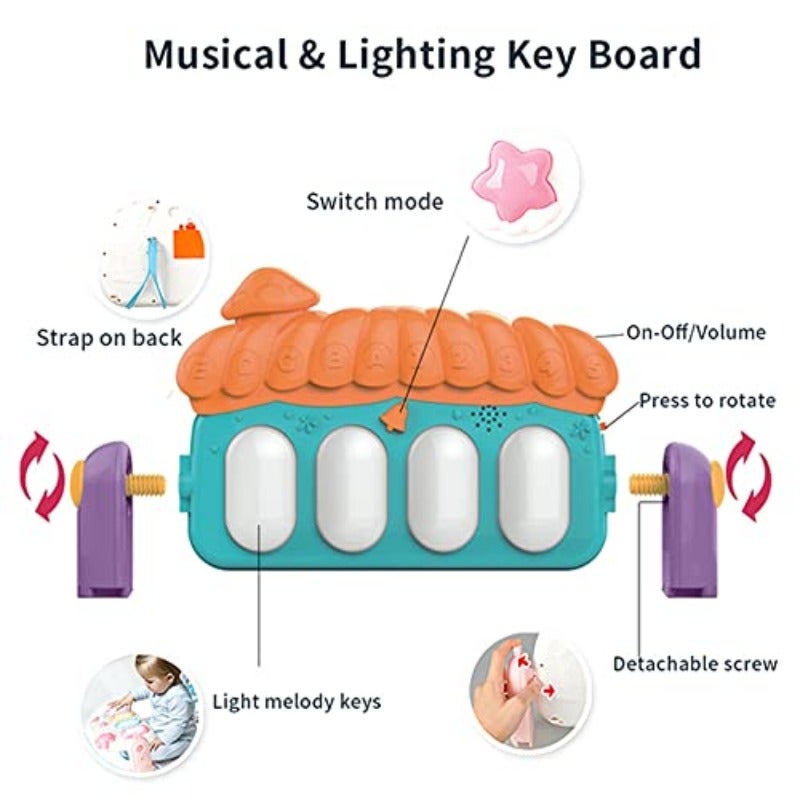 Newborn Baby Piano Fitness Playmat 3 in 1 Fitness Music and Light Fun Piano Play Mat Infant Educational Activity Play Gym Mat with Melodies Rattle - Image 4