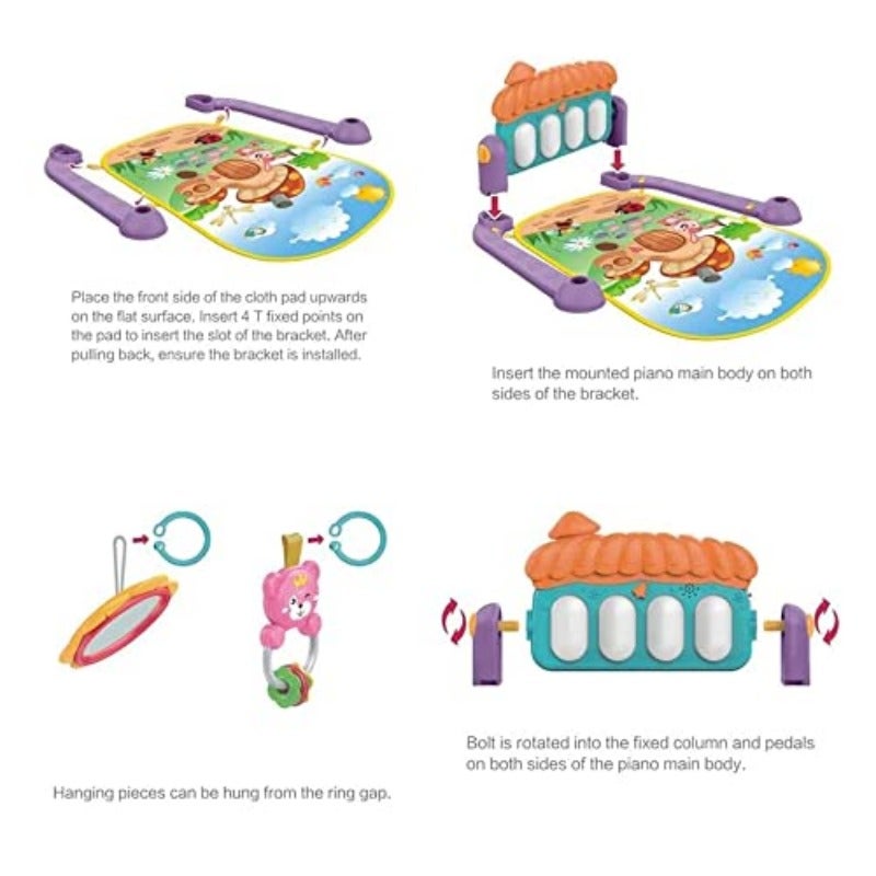 Newborn Baby Piano Fitness Playmat 3 in 1 Fitness Music and Light Fun Piano Play Mat Infant Educational Activity Play Gym Mat with Melodies Rattle - Image 3