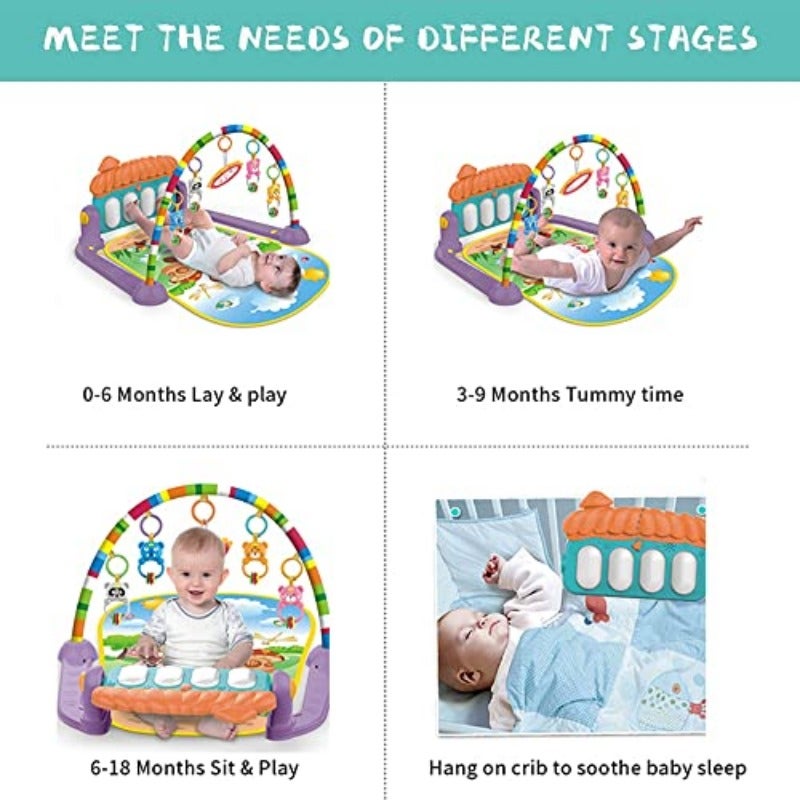 Newborn Baby Piano Fitness Playmat 3 in 1 Fitness Music and Light Fun Piano Play Mat Infant Educational Activity Play Gym Mat with Melodies Rattle - Image 2