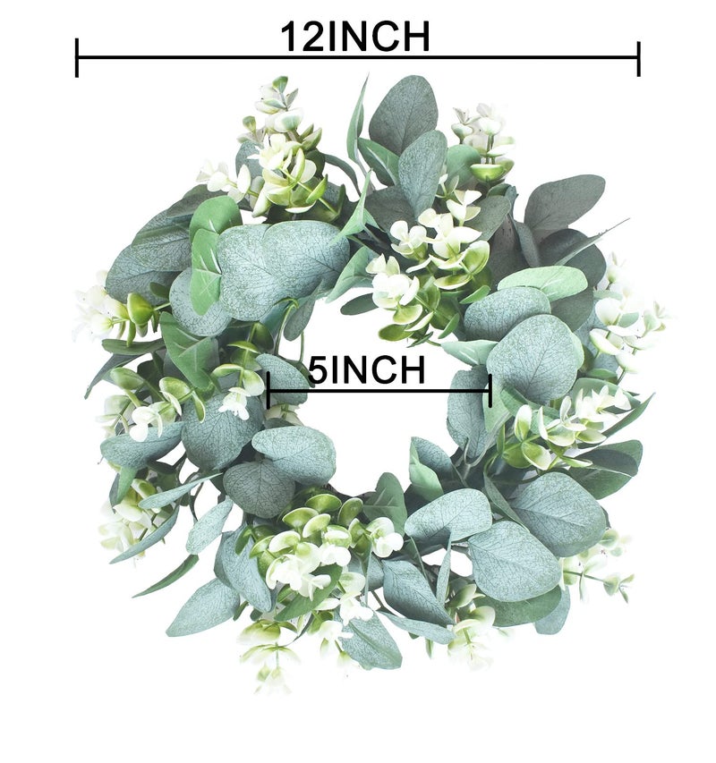 Lskytop 4 Pack Green Eucalyptus Wreath Round Wreath Artificial Wreath Farmhouse Wreath For Door Wall Window Decor 12Inch/Pc - Image 3