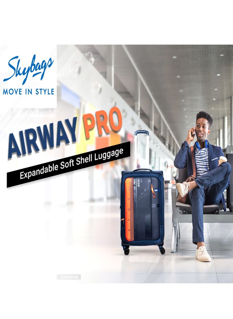 Skybags - Airway Pro Expandable Soft Body Luggage with Smooth Dual Wheels Luggage Trolley, Polyester Material, TSA Lock, Medium-24Inch Blue - Image 1
