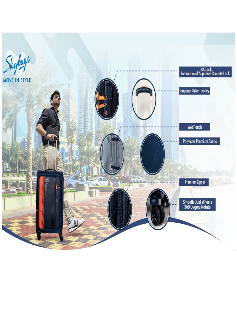 Skybags - Airway Pro Expandable Soft Body Luggage with Smooth Dual Wheels Luggage Trolley, Polyester Material, TSA Lock, Medium-24Inch Blue - Image 1