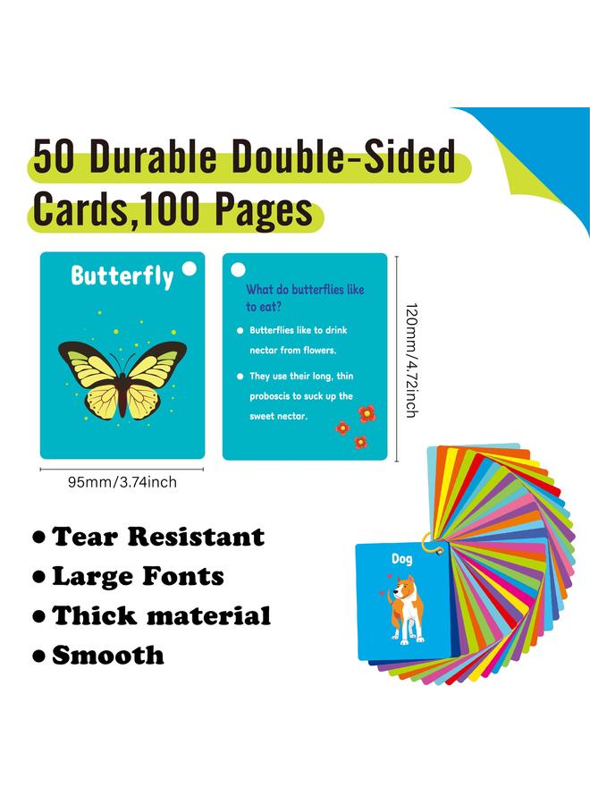 Bluejw Cognitive Cards 50 Children's Animal Flashcards Interactive English Phrases Learning Puzzle Early Education Flash Cards - Image 3