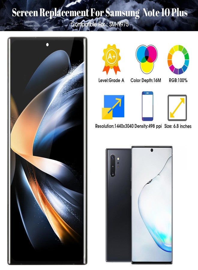 SRJTEK Oled Screen Repair Kit Samsung Note 10 Plus Replacement Galaxy 4G/5G LCD Sm-N975 Sm-N976 With Frame (Black) - Image 2