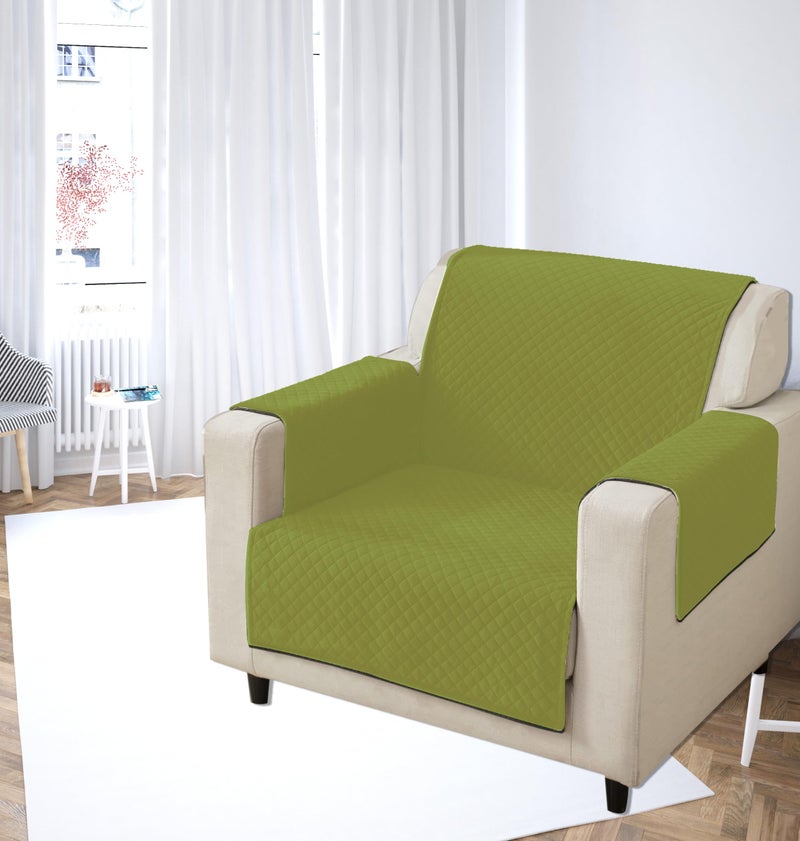 KINGLY Velvet Quilted Universal Elastic Sofa Cover Non-Slip Sofa Protector 5 Seater Armchair Cover with Machine Washable Adjustable Elastic Straps (3+1+1 Seater) (Green) - Image 2