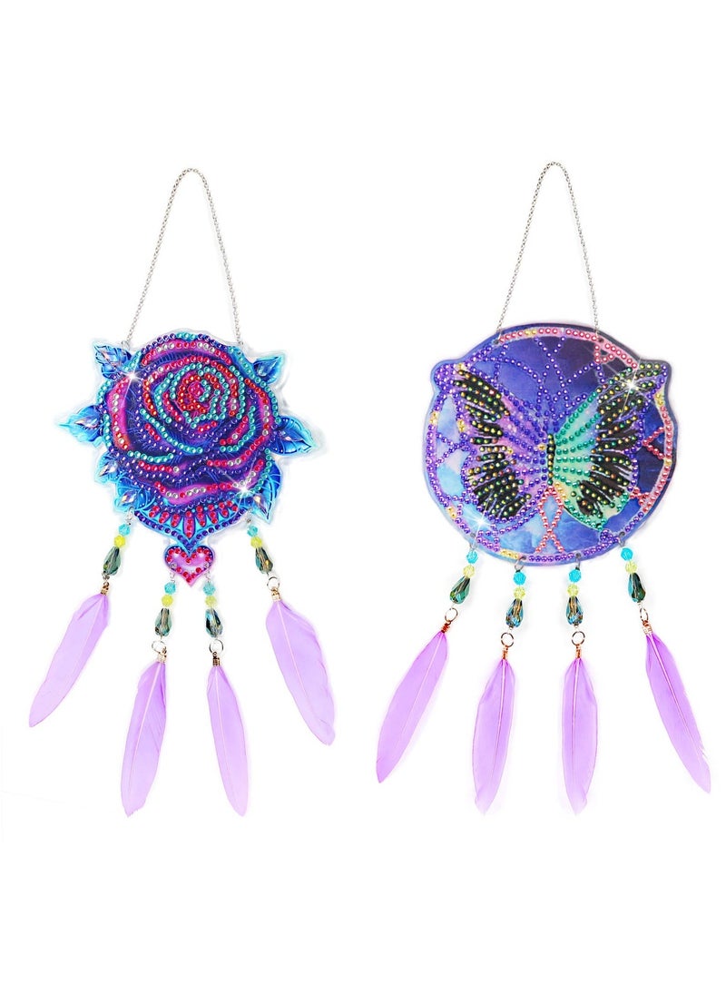2 Pack Diamond Painting Suncatcher Wind Chimes, Cute Style Hanging Crystal Animal Diamond Wind for Adults Kids Art DIY Window Home Garden Birthday Gift - Image 1