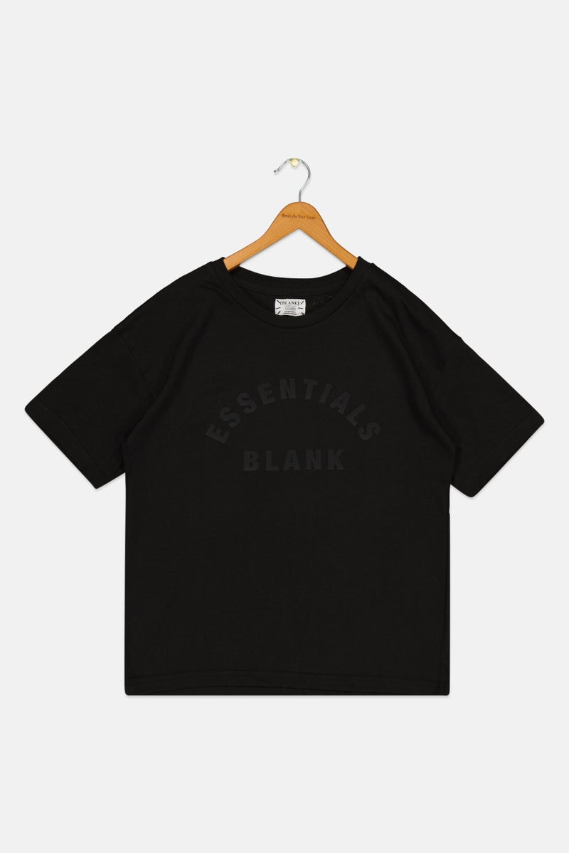 Blank Essentials Kids Boy Crew Neck Short Sleeve Brand Logo T-Shirt, Black - Image 2
