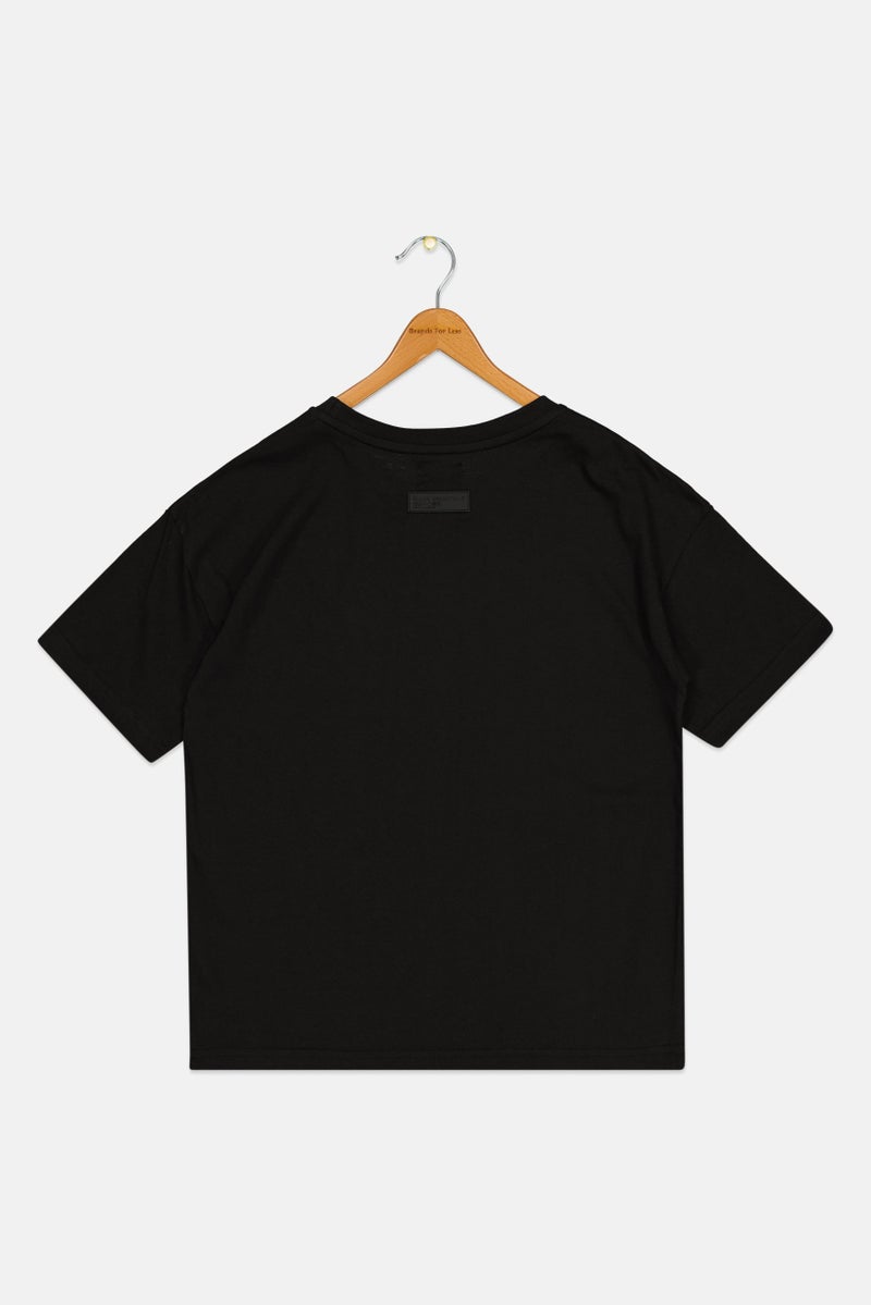 Blank Essentials Kids Boy Crew Neck Short Sleeve Brand Logo T-Shirt, Black - Image 3