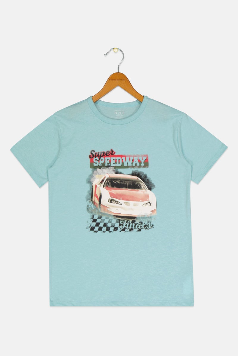 The Children's Place Kids Boy Crew Neck Short Sleeve Graphic Print T-Shirt, Mint Blue - Image 2
