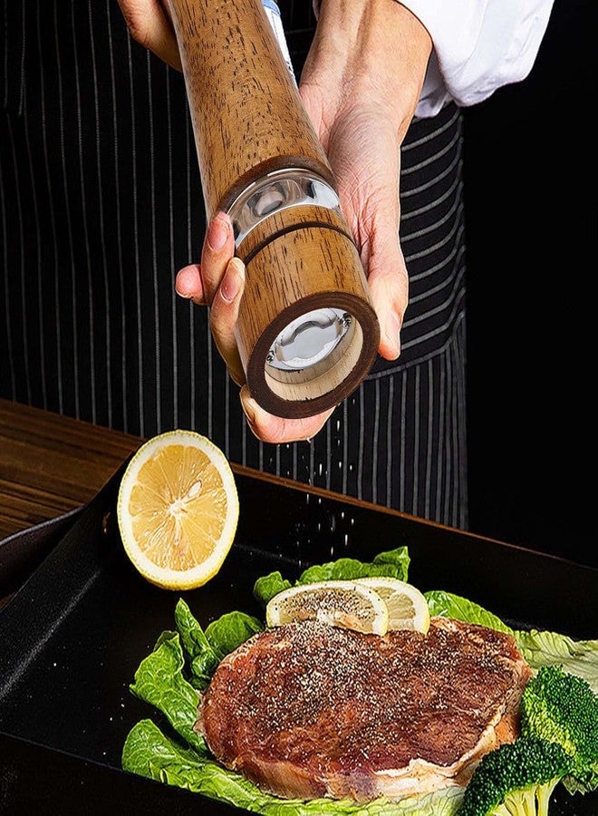 Saebume Wooden Salt and Pepper Grinder Set,2 Pcs Large Refillable Pepper Mills with Tray,Manual Solid Oak Wood Mills Shakers with Adjustable Ceramic Core for Pepper,Salt (8 inch Grinder Set) - Image 3