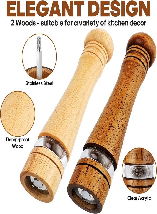 Saebume Wooden Salt and Pepper Grinder Set,2 Pcs Large Refillable Pepper Mills with Tray,Manual Solid Oak Wood Mills Shakers with Adjustable Ceramic Core for Pepper,Salt (8 inch Grinder Set) - Image 5