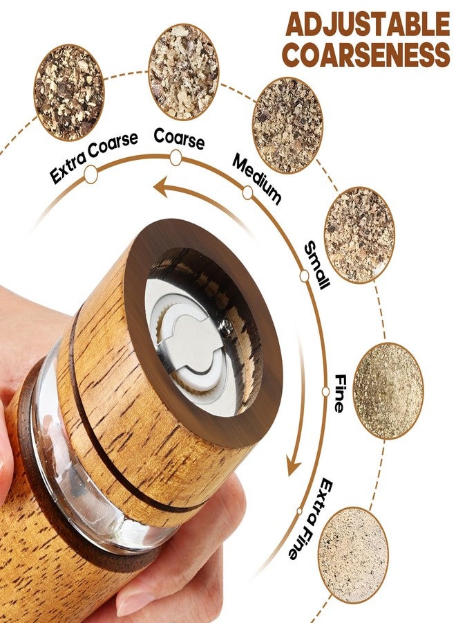 Saebume Wooden Salt and Pepper Grinder Set,2 Pcs Large Refillable Pepper Mills with Tray,Manual Solid Oak Wood Mills Shakers with Adjustable Ceramic Core for Pepper,Salt (8 inch Grinder Set) - Image 4
