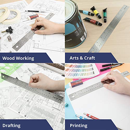 Pacific Arc مسطرة من الفولاذ المقاوم للصدأ من باكفيك آرك مع قياسات بالبوصة والبيكا، 24 بوصة مع ظهر من الفلين - Image 5