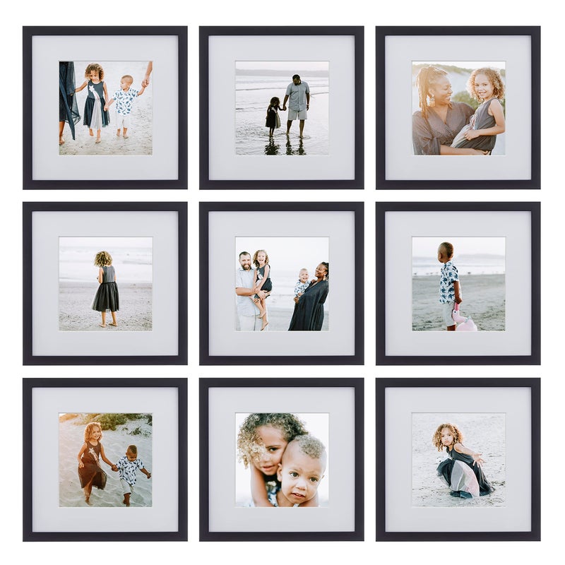 Sheffield Home 9 Piece Gallery Wall Frame Set, 12x12 in. Matted to 8x8 in. (Matte Black) - Image 1