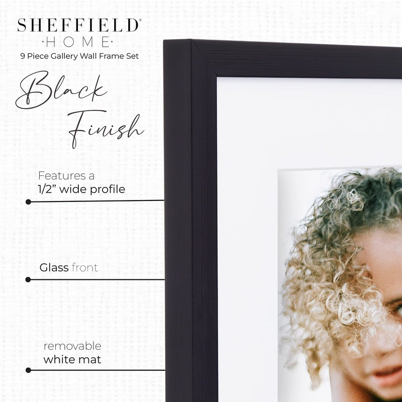 Sheffield Home 9 Piece Gallery Wall Frame Set, 12x12 in. Matted to 8x8 in. (Matte Black) - Image 4