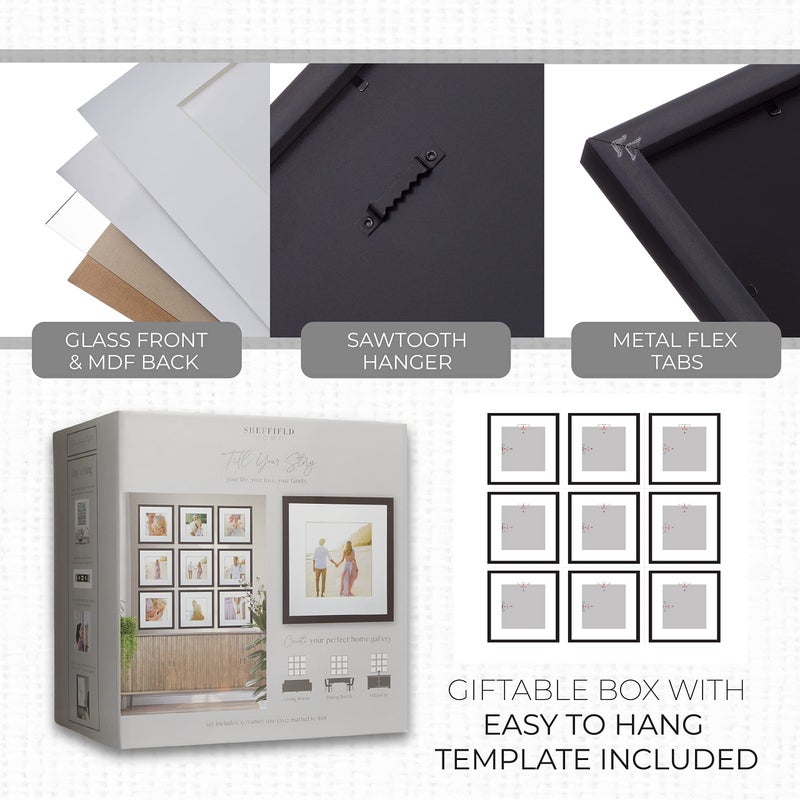 Sheffield Home 9 Piece Gallery Wall Frame Set, 12x12 in. Matted to 8x8 in. (Matte Black) - Image 5