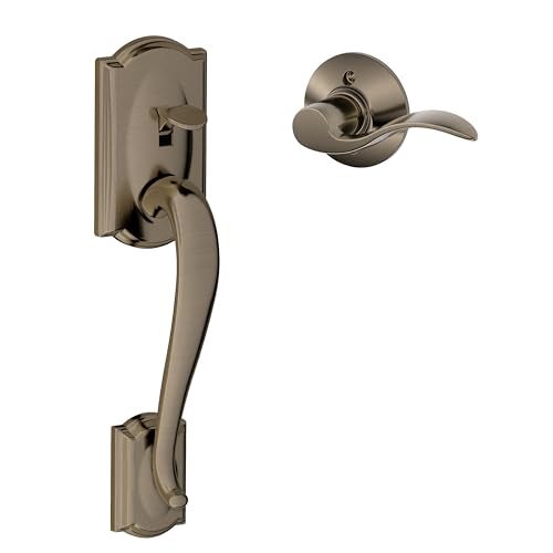 SCHLAGE مقبض دخول أمامي SCHLAGE FE285 CAM 620 Acc RH بتشطيب كاميلوت النصف السفلي مع رافعة يمنى، نحاس عتيق - Image 1