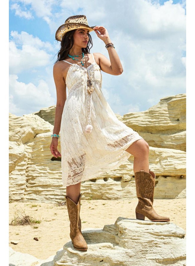 IUV Cowboy Boots For Women Western Cowgirl Boots Mid Calf Snip Toe Boot With Chunky Heel, Dark Brown, 8 - Image 4