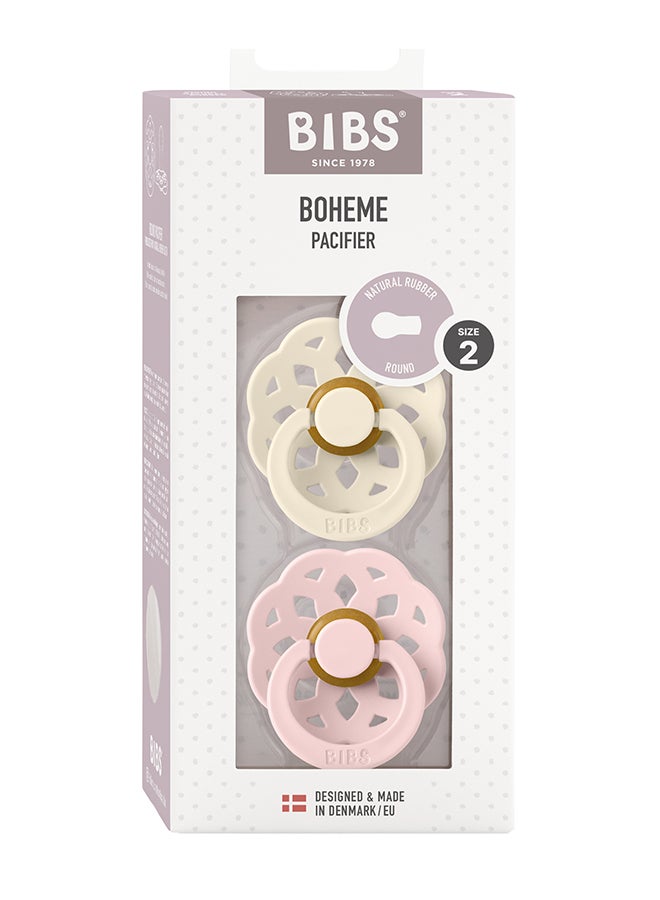 BIBS Baby Pacifier Boheme, Made with Natural Rubber Latex, Round Nipple, Mouth Skin Sensitive, Soft, Flexible, For Babies 6 Months and Above, BPA-free, Ivory/ Blossom Colour, Pack of 2, Size 2 - Image 2
