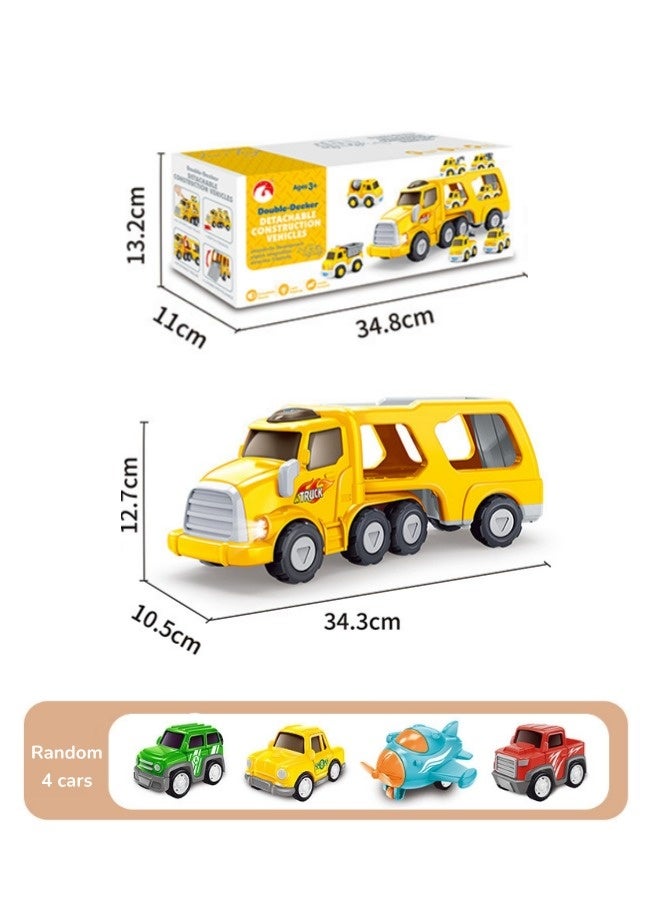 5-in-1 Transport Car Toy Set, Construction Truck Toddler Toys Car, Push and Go Car Toy, Double-decker Trailer with Light and Interactive  Music, Easy to Operate for 3+ Kids Boys and Girls (Yellow, 34.3*10.5*12.7CM) - Image 2