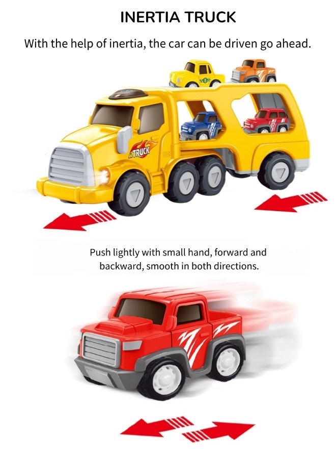 5-in-1 Transport Car Toy Set, Construction Truck Toddler Toys Car, Push and Go Car Toy, Double-decker Trailer with Light and Interactive  Music, Easy to Operate for 3+ Kids Boys and Girls (Yellow, 34.3*10.5*12.7CM) - Image 5