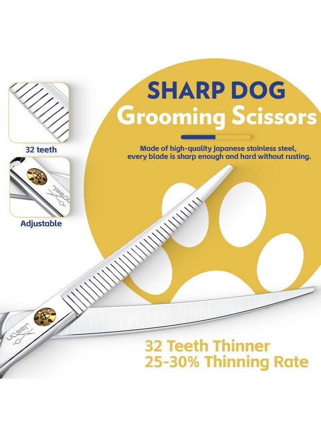 جيسون مقصات العناية بالكلاب من جيسون مقاس 7 بوصات - مقصات تخفيف منحنية لأعلى بمعدل تخفيف 25% - 30%، مقصات يابانية من الفولاذ المقاوم للصدأ 440C للعناية بالكلاب مع برغي قابل للتعديل (32 سنًا، فضي) - Image 4